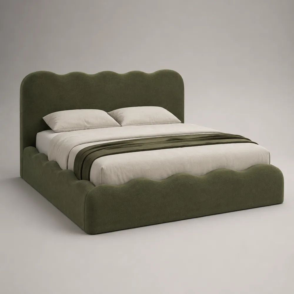 Stauraumbett 160 × 200 cm, Polsterbett mit Bettkasten und Lattenrost, Stoffbezug, Olivgrün, 220 × 178 × 120 cm