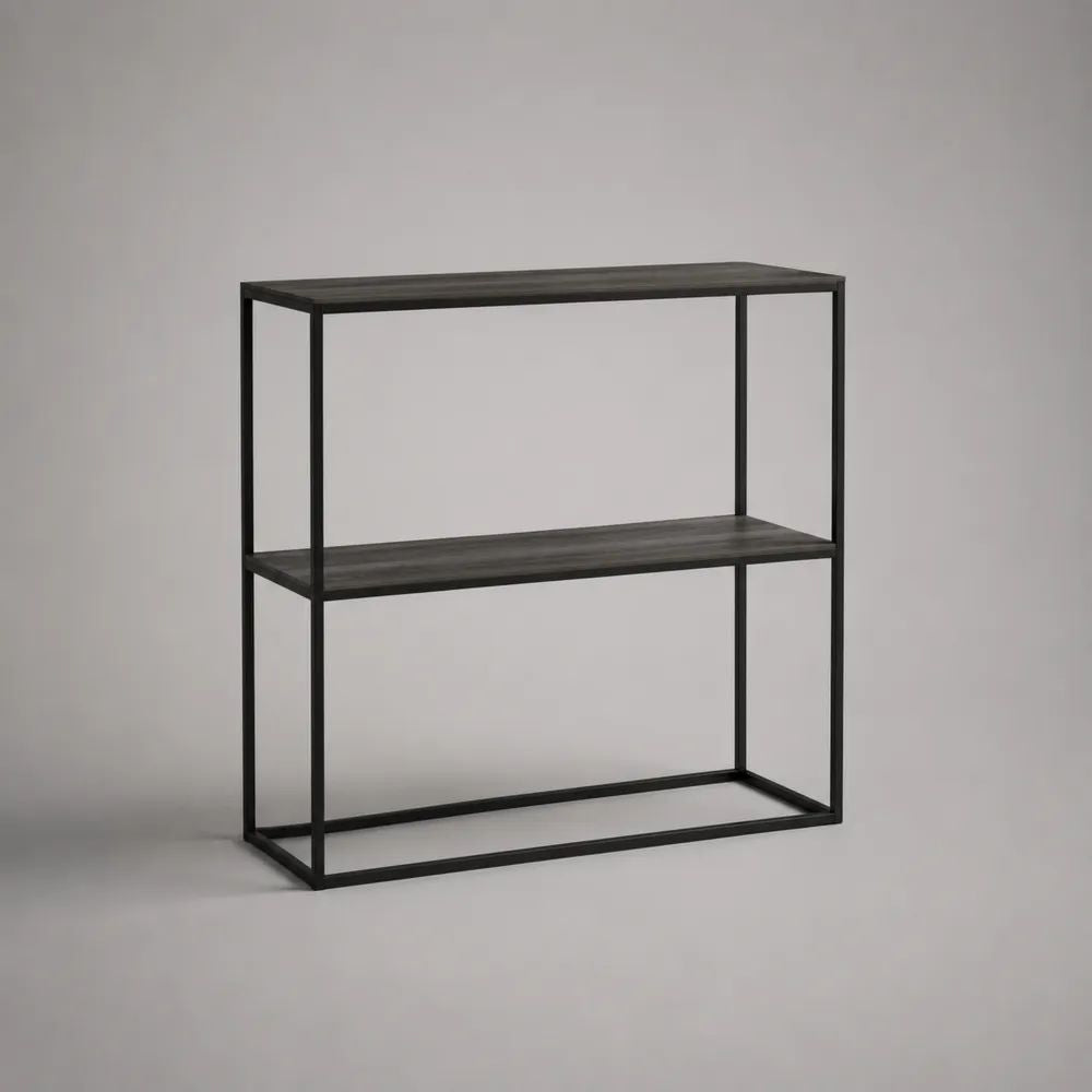 Rechteckiger Konsolentisch mit 2 Ablagen aus Spanplatte und Stahl, Dunkelgrau/Schwarz, 100 x 30 x 80 cm