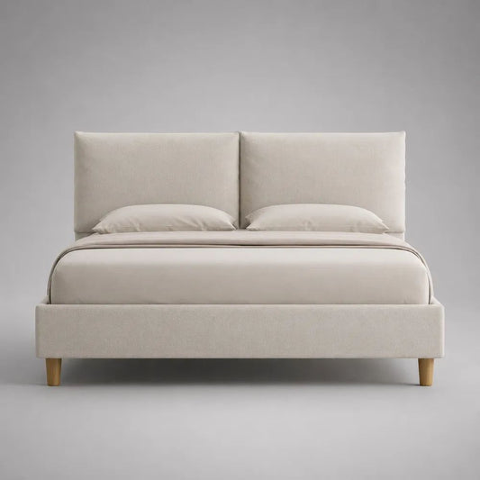 Stauraumbett Polsterbett 160 x 200 cm mit Bettkasten, Lattenrost und Polyesterbezug, Beige