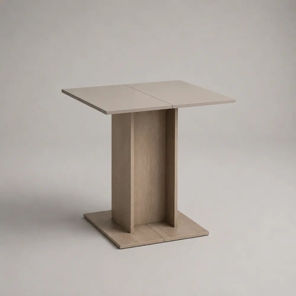 Quadratischer Holz-Esstisch mit Säulengestell, 80 x 80 x 75 cm, Beige/Taupe