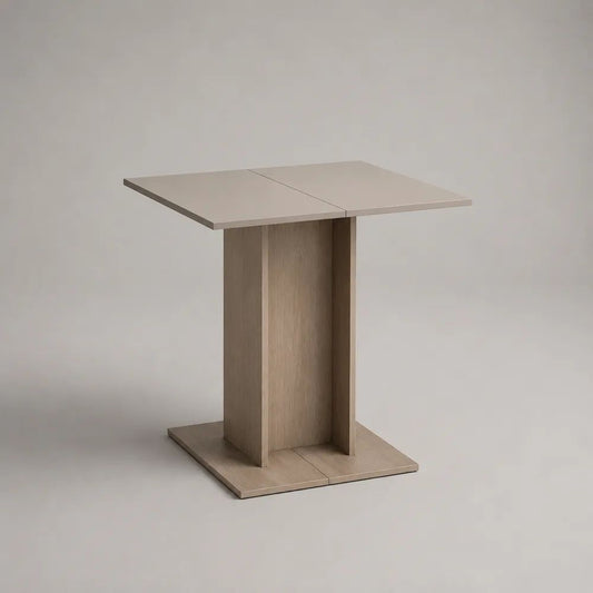 Quadratischer Holz-Esstisch mit Säulengestell, 80 x 80 x 75 cm, Beige/Taupe