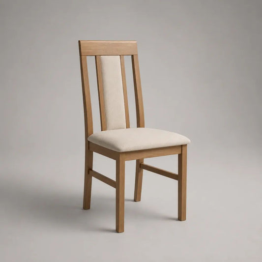 Esszimmerstuhl aus massivem Eichenholz mit Stoffpolster, Natur/Beige, 45 × 52 × 95 cm