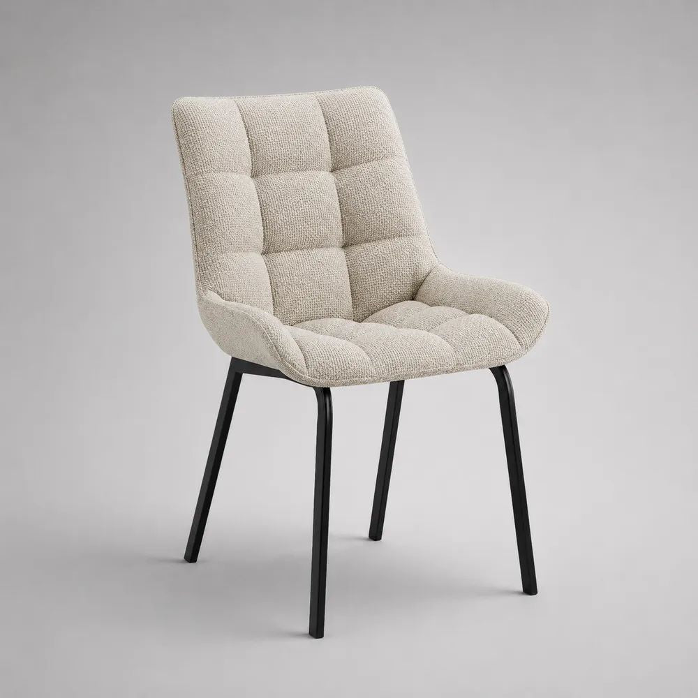 Gepolsterter Esszimmerstuhl mit Bouclébezug und Stahlbeinen, Beige/Schwarz, 58 × 61 × 86 cm