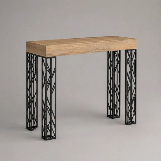 Konsolentisch aus MDF und Metall, Eichefarben/Schwarz, 100 x 30 x 80 cm