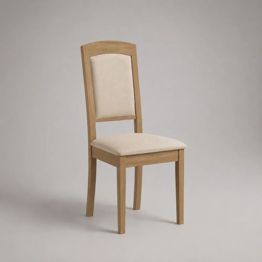 Esszimmerstuhl aus massiver Eiche mit Stoffbezug, Natur/Beige, 45 × 50 × 98 cm
