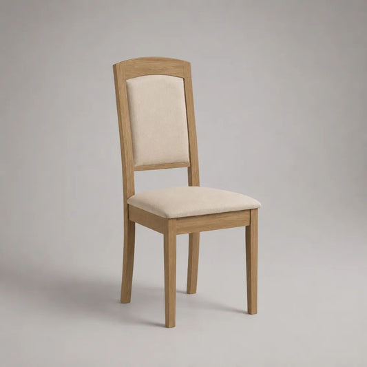 Esszimmerstuhl aus massiver Eiche mit Stoffbezug, Natur/Beige, 45 × 50 × 98 cm