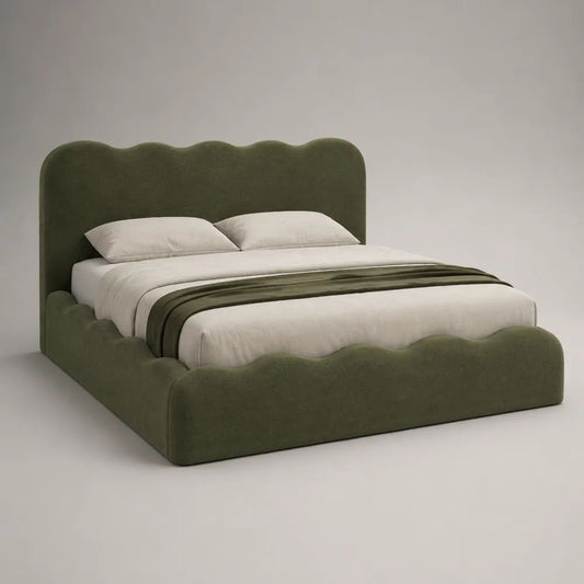Stauraumbett 160 × 200 cm, Polsterbett mit Bettkasten und Lattenrost, Stoffbezug, Olivgrün, 220 × 178 × 120 cm