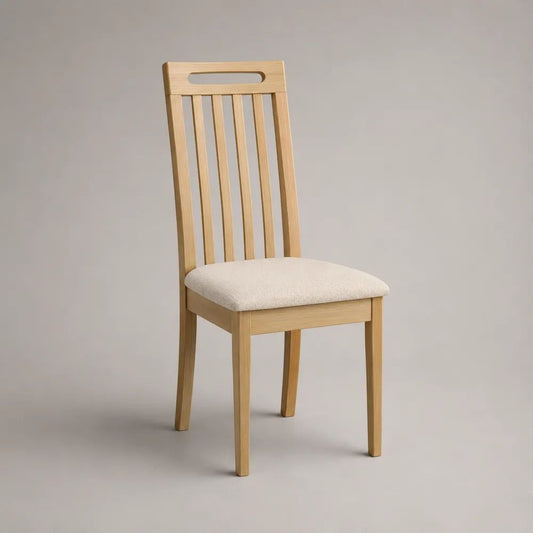 Gepolsterter Esszimmerstuhl aus massivem Eichenholz, Natur/Beige, 45 × 52 × 95 cm
