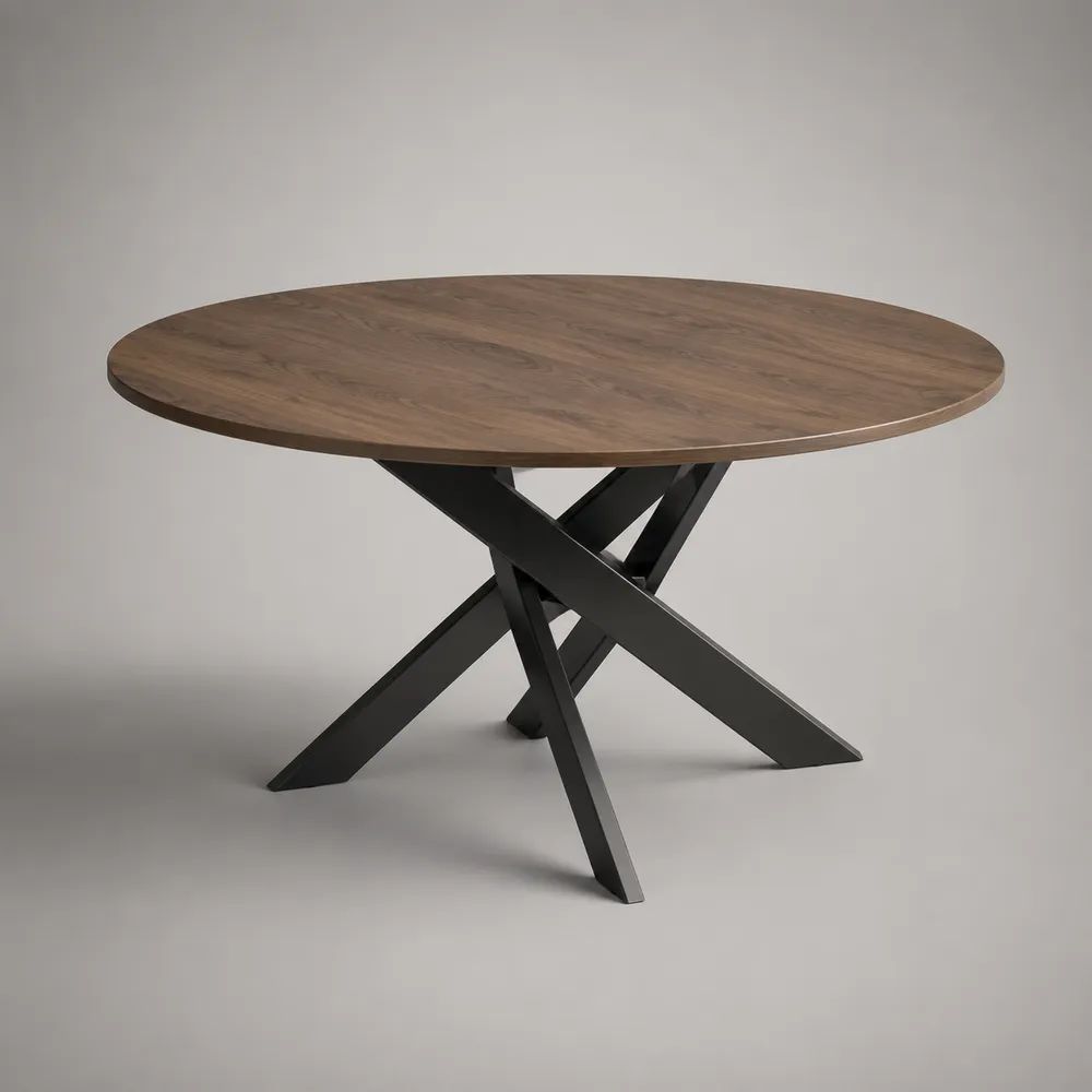 Runder Couchtisch aus MDF mit Walnussfurnier und Stahlgestell, Ø 100 × H 45 cm, Braun/Schwarz