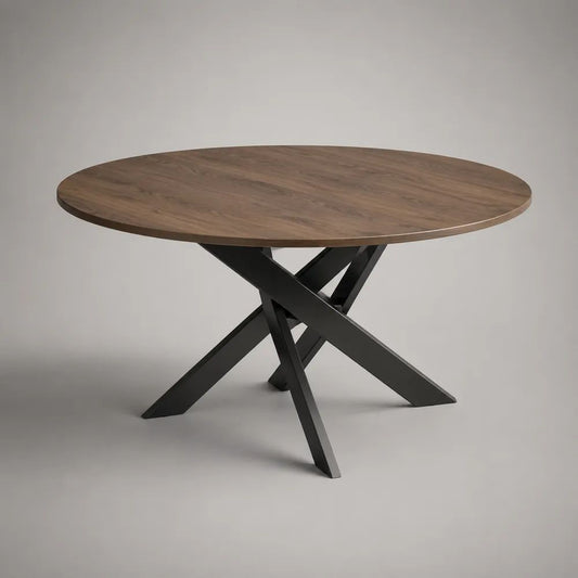 Runder Couchtisch aus MDF mit Walnussfurnier und Stahlgestell, Ø 100 × H 45 cm, Braun/Schwarz