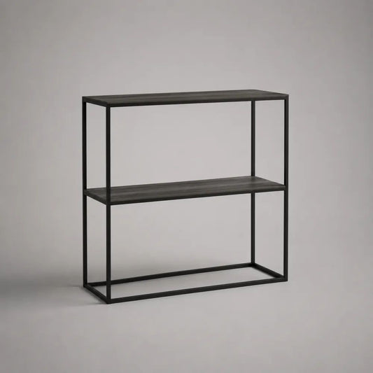 Rechteckiger Konsolentisch mit 2 Ablagen aus Spanplatte und Stahl, Dunkelgrau/Schwarz, 100 x 30 x 80 cm