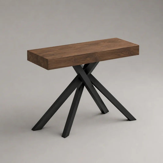 Rechteckiger Konsolentisch aus MDF mit Walnussfurnier und pulverbeschichtetem Stahl, Walnussbraun/Schwarz, 100 × 35 × 80 cm