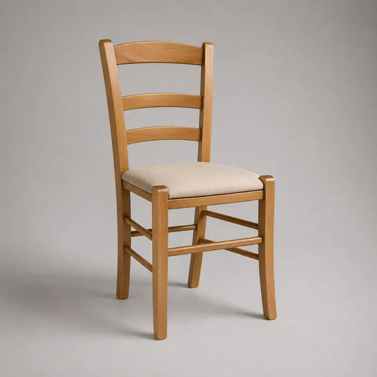 Gepolsterter Esszimmerstuhl aus massivem Buchenholz, Naturfarben/Beige, 44 × 50 × 95 cm
