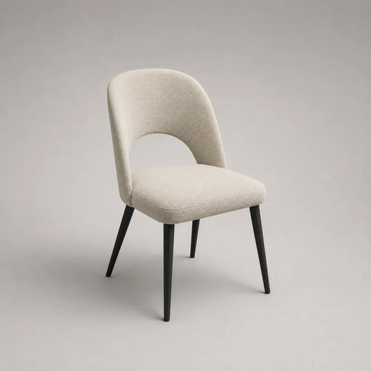 Esszimmerstuhl mit Bouclé-Bezug und Rückenlehne mit Aussparung, Stahlbeine, Beige/Schwarz, 50 × 56 × 82 cm