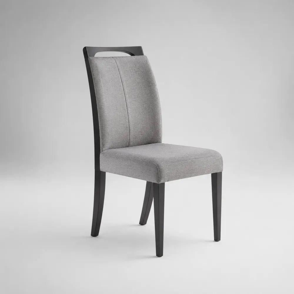Gepolsterter Esszimmerstuhl aus Massivholz mit Polyesterbezug, Grau/Schwarz, 45 × 58 × 99 cm