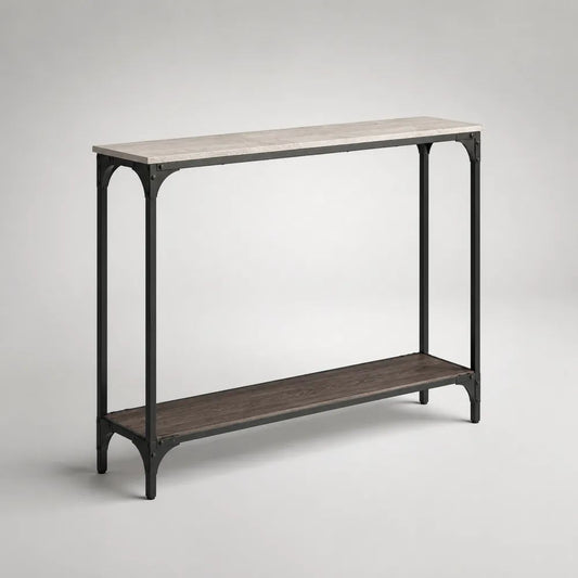 Rechteckiger Konsolentisch aus Holz und Stahl mit Ablage, Grau/Dunkelbraun/Schwarz, 120 × 30 × 80 cm